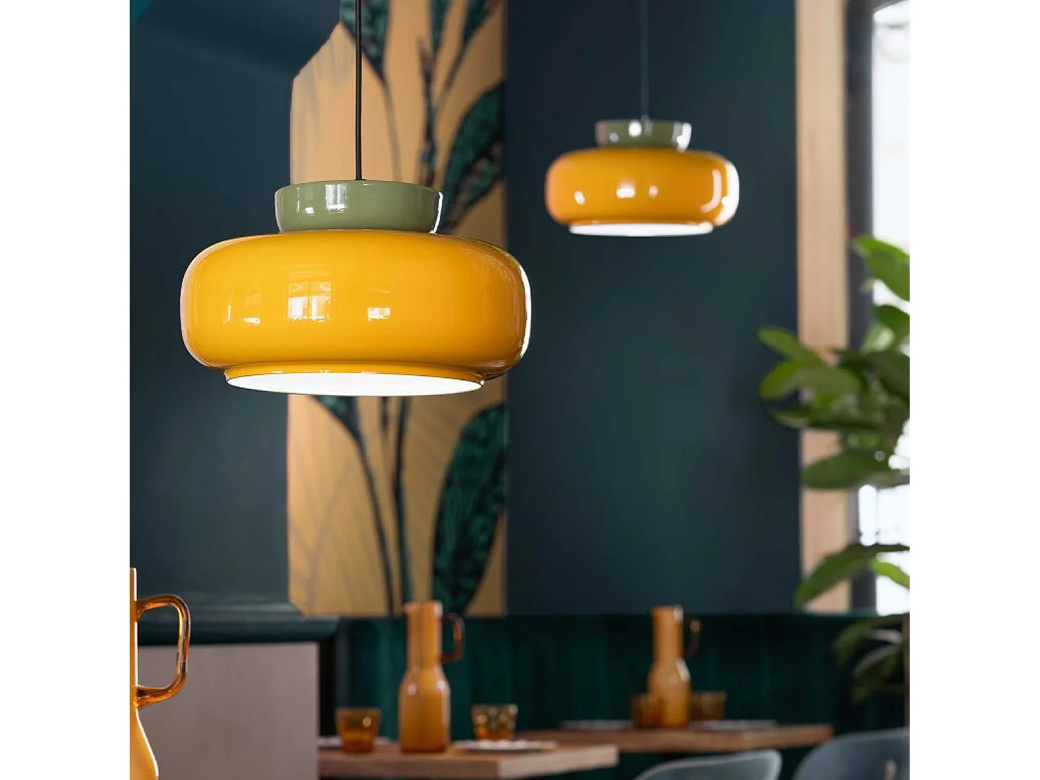 Sospensione Vintage Decò Maracana Ceramica-Vetro Giallo-Verde 1 Luce E27