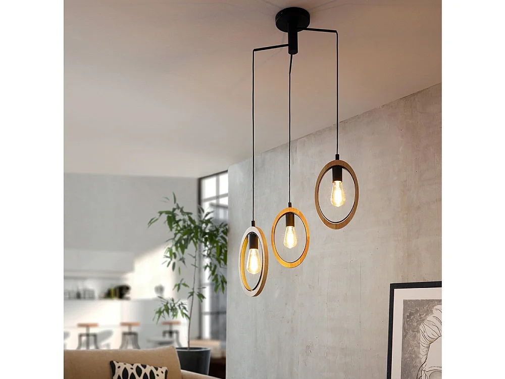 Lampadario Industrial Basildon 3 Luci Pendenti Metallo Nero E Marrone