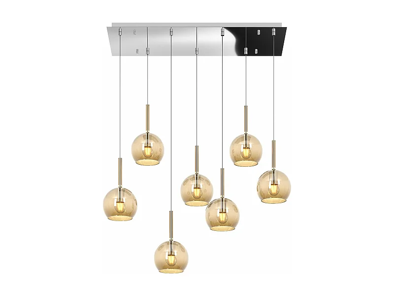 Sosp. Cromo Rettangolare 7 Luci Vetri Tutti Piccolo Ambra