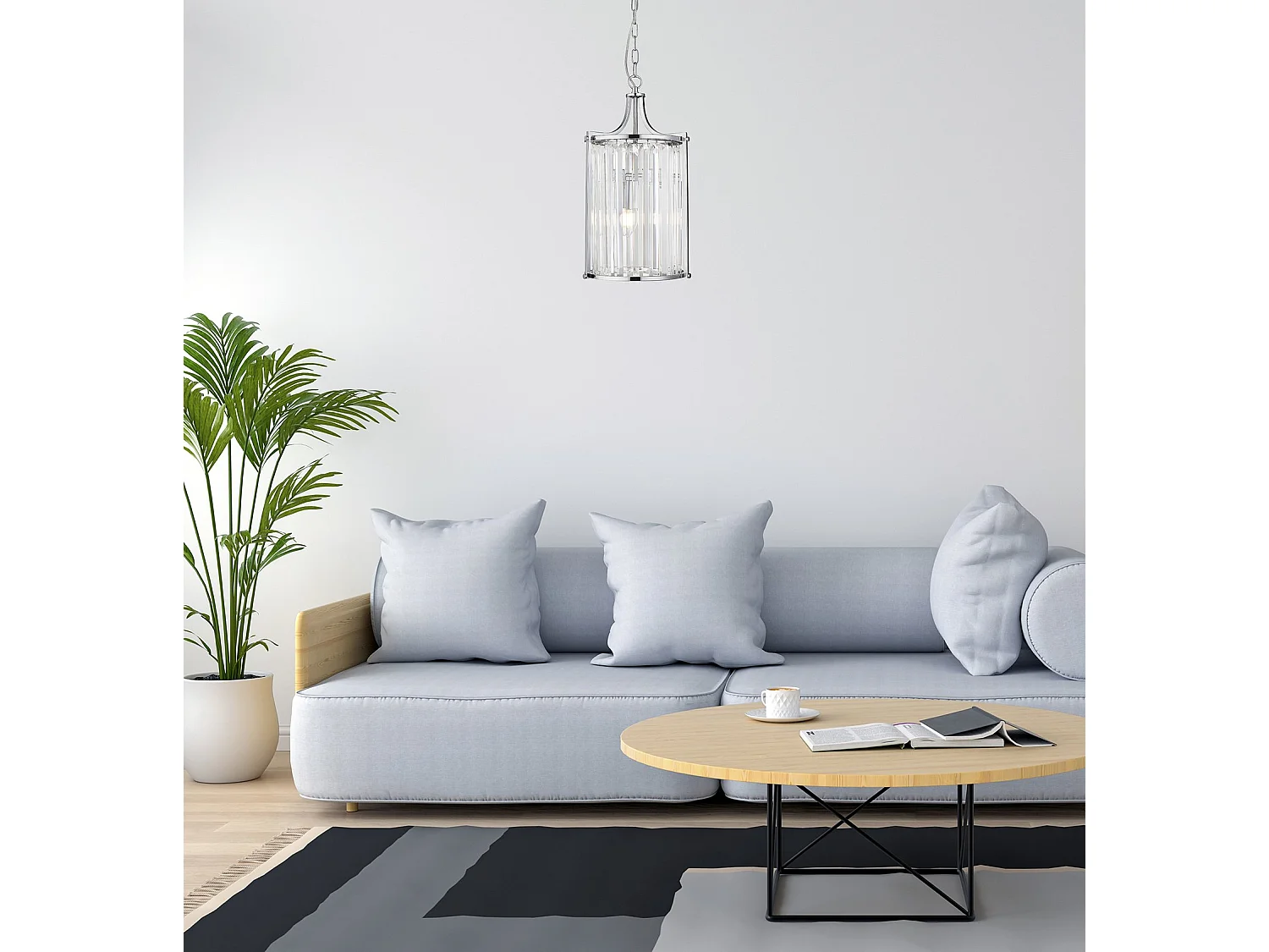 Lampadario Contemporaneo Victoria Acciaio Cromo Vetro 2 Luci E14