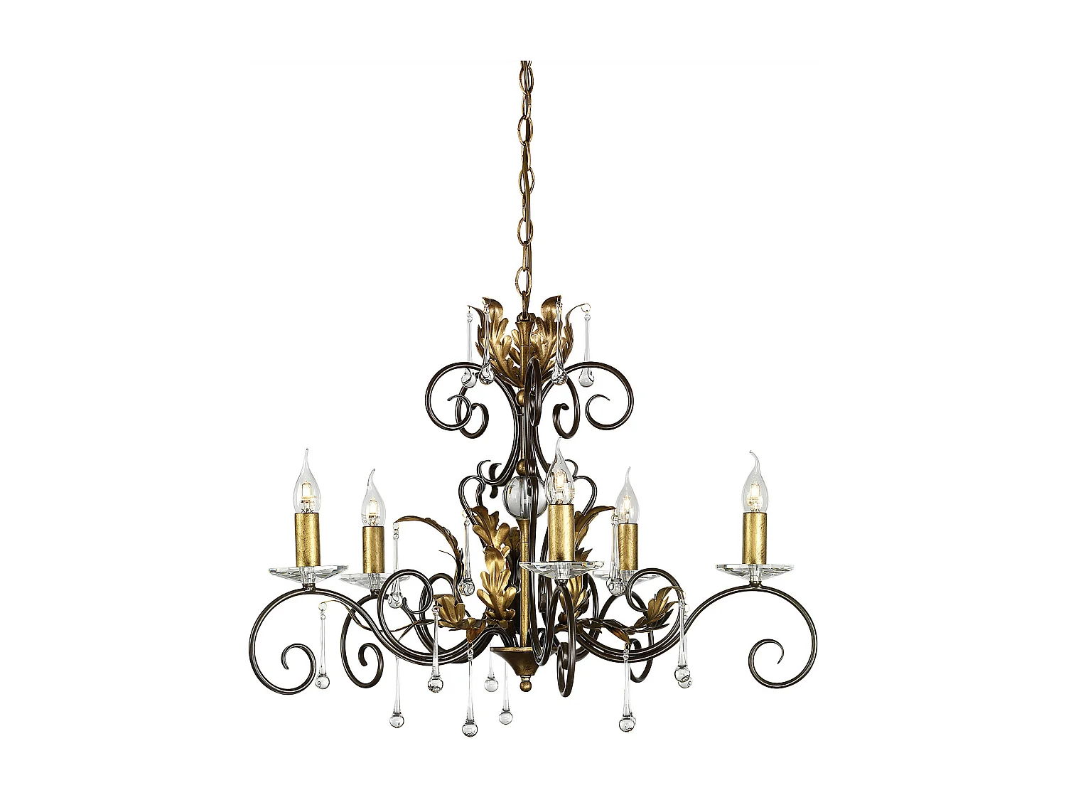 Elstead Amarilli 5 ljus ljuskrona brons, guldblommiga bladdesign, E14