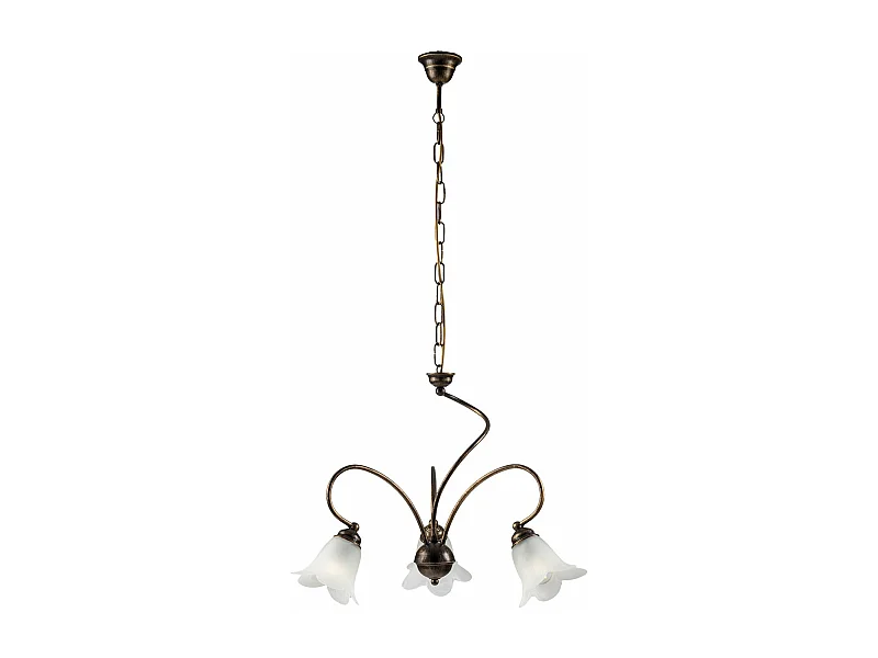 Lustre Alice fer marron, déco or vieilli, verre albâtre d.14, 3 lumières d.50 cm, style classique revisité