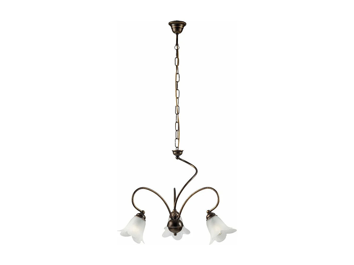 Lustre Alice fer marron, déco or vieilli, verre albâtre d.14, 3 lumières d.50 cm, style classique revisité