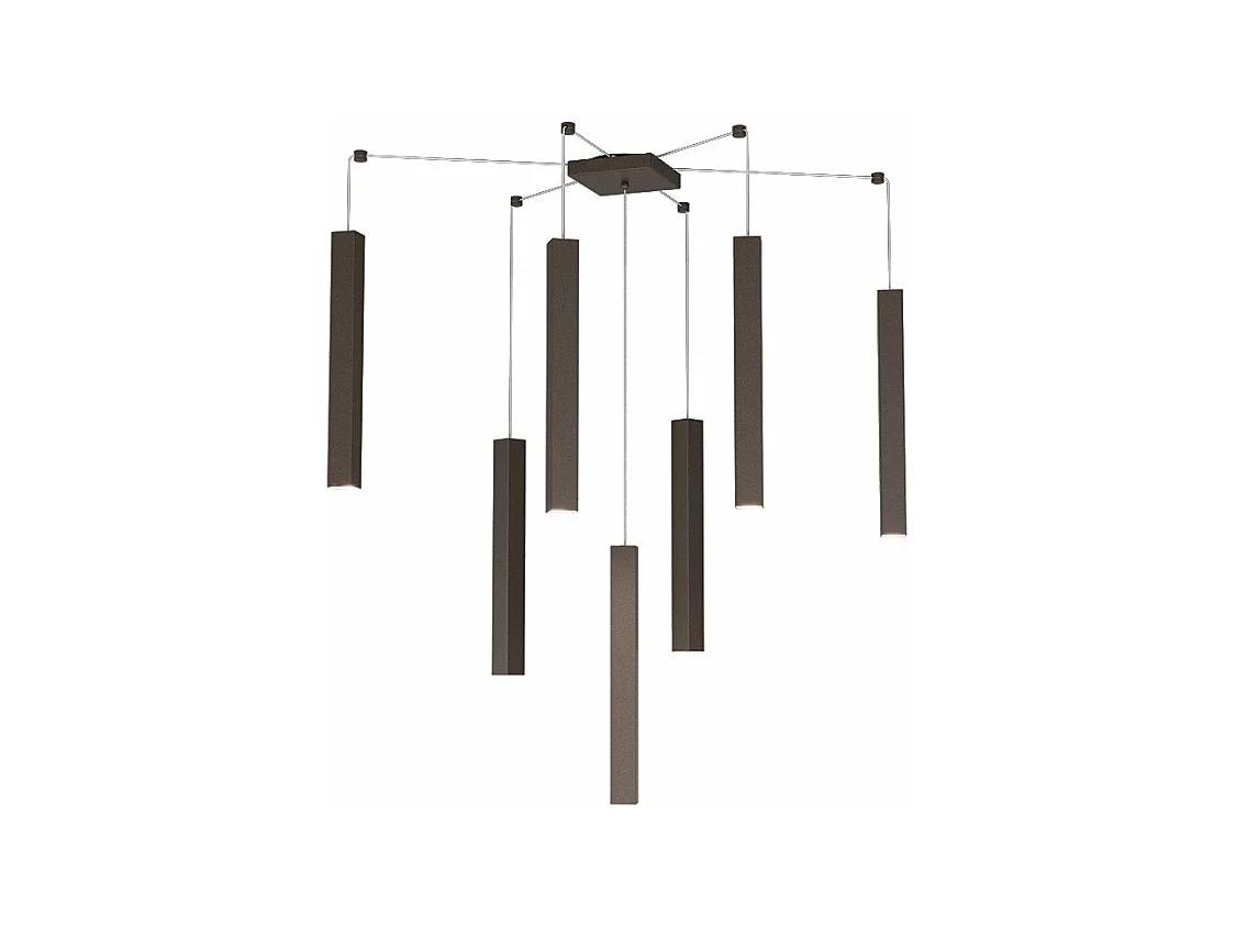 Square Tube Sospensione 7 Luci Marrone Cavo Cm.250 Con Base