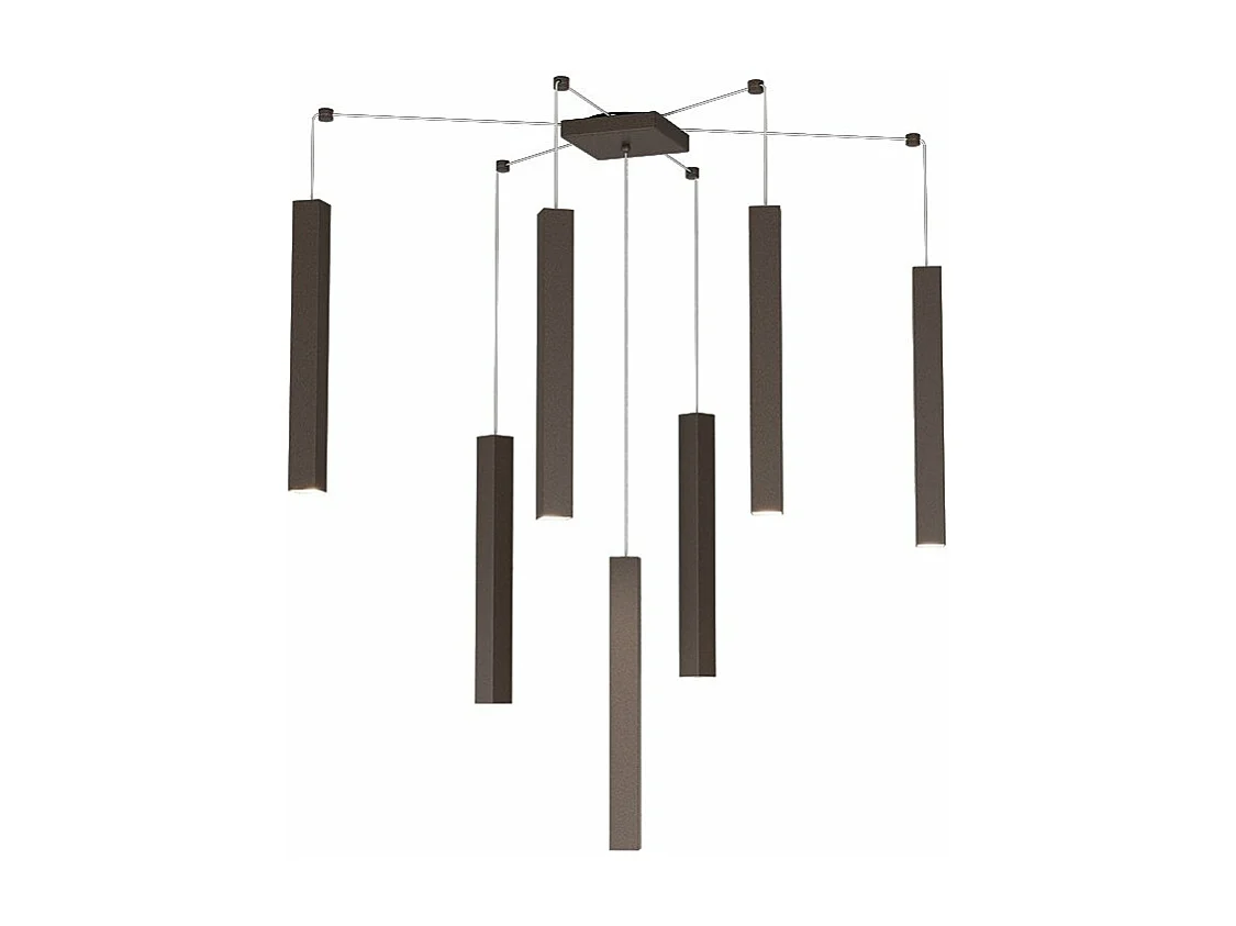 Square Tube Sospensione 7 Luci Marrone Cavo Cm.250 Con Base