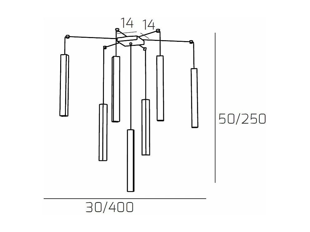 Square Tube Sospensione 7 Luci Marrone Cavo Cm.250 Con Base