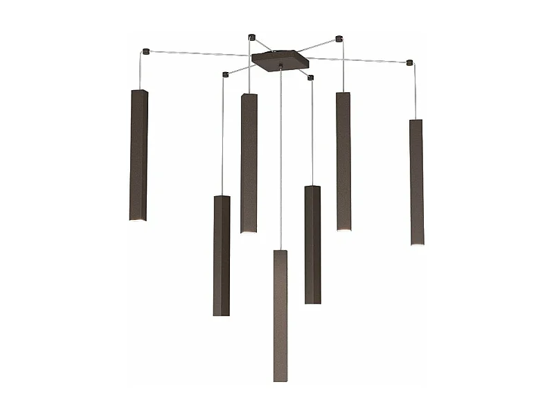 Square Tube Sospensione 7 Luci Marrone Cavo Cm.250 Con Base