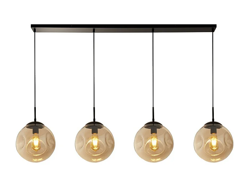 Searchlight Punch Lámpara colgante con barra de 4 luces, negro, cristal perforado color champán