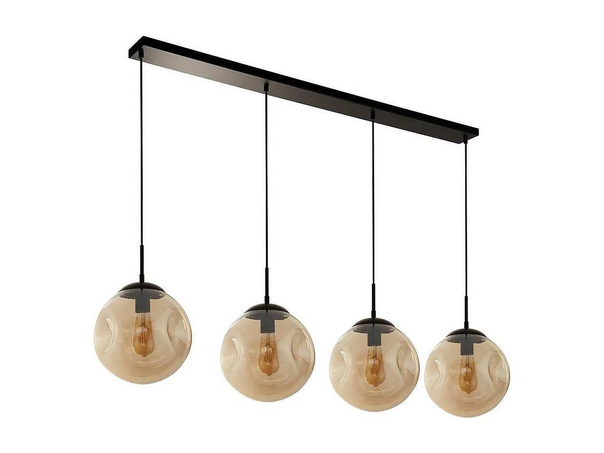 Searchlight Punch Lámpara colgante con barra de 4 luces, negro, cristal perforado color champán