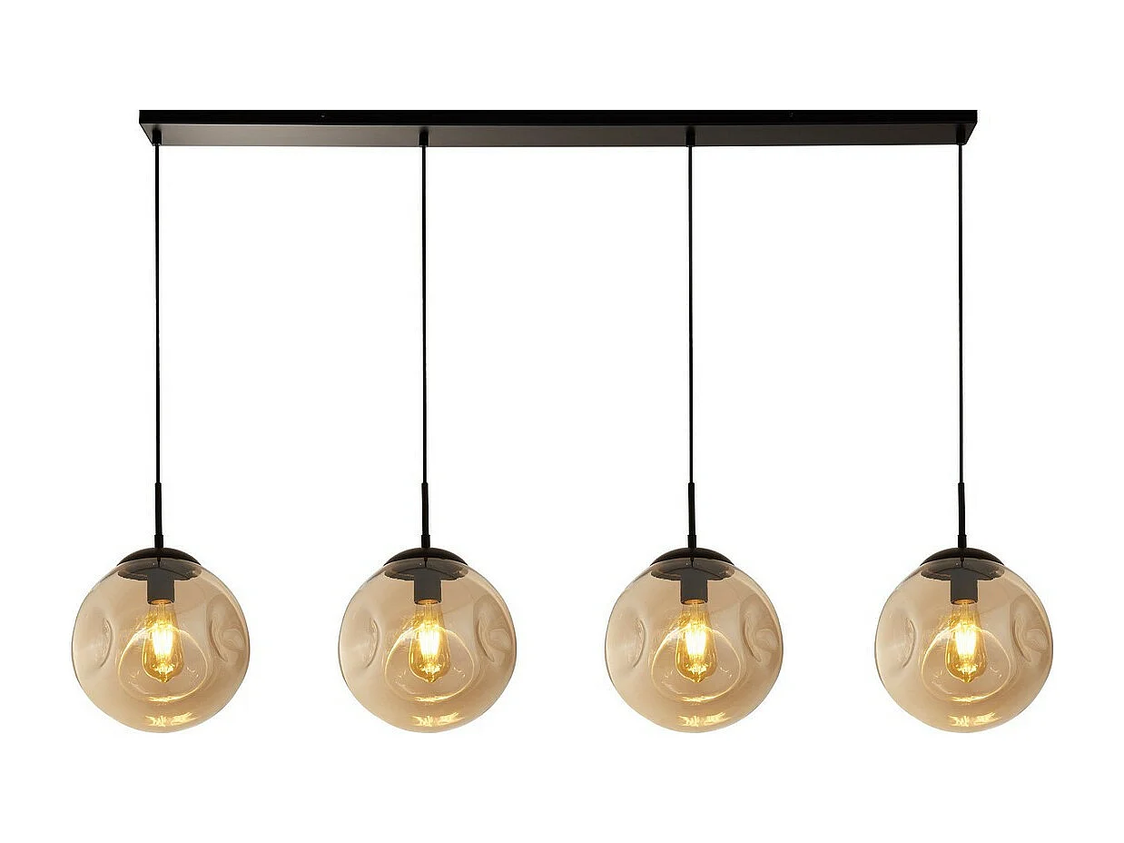 Searchlight Punch Lámpara colgante con barra de 4 luces, negro, cristal perforado color champán