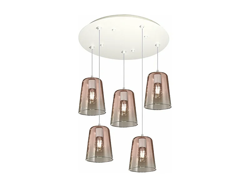 Sospensione Bianco Tonda 5 Luci Rame