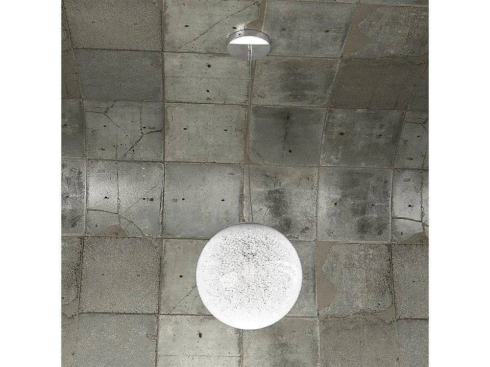 Sospensione Contemporanea Glitter Metallo Cromo Vetro Soffiato Trasp 1 Luce E14