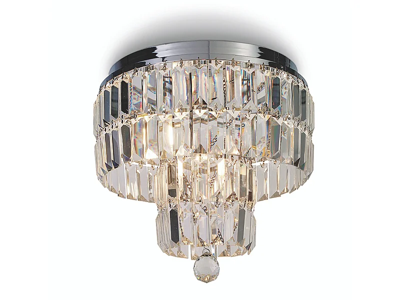 Lampadario Classico Impero Acciaio Cromo Vetro Trasparente 4 Luci E14