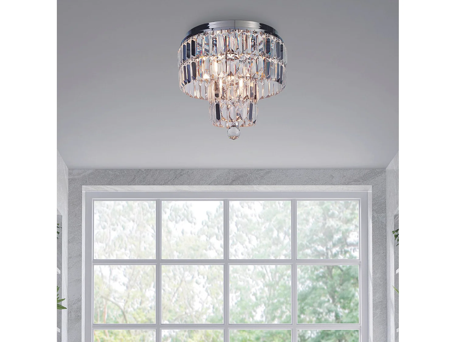 Lampadario Classico Impero Acciaio Cromo Vetro Trasparente 4 Luci E14