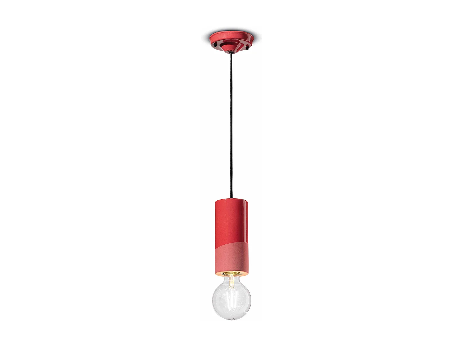 Sospensione Media Vintage Decò Pi Ceramica Rosso Corallo 1 Luce E27