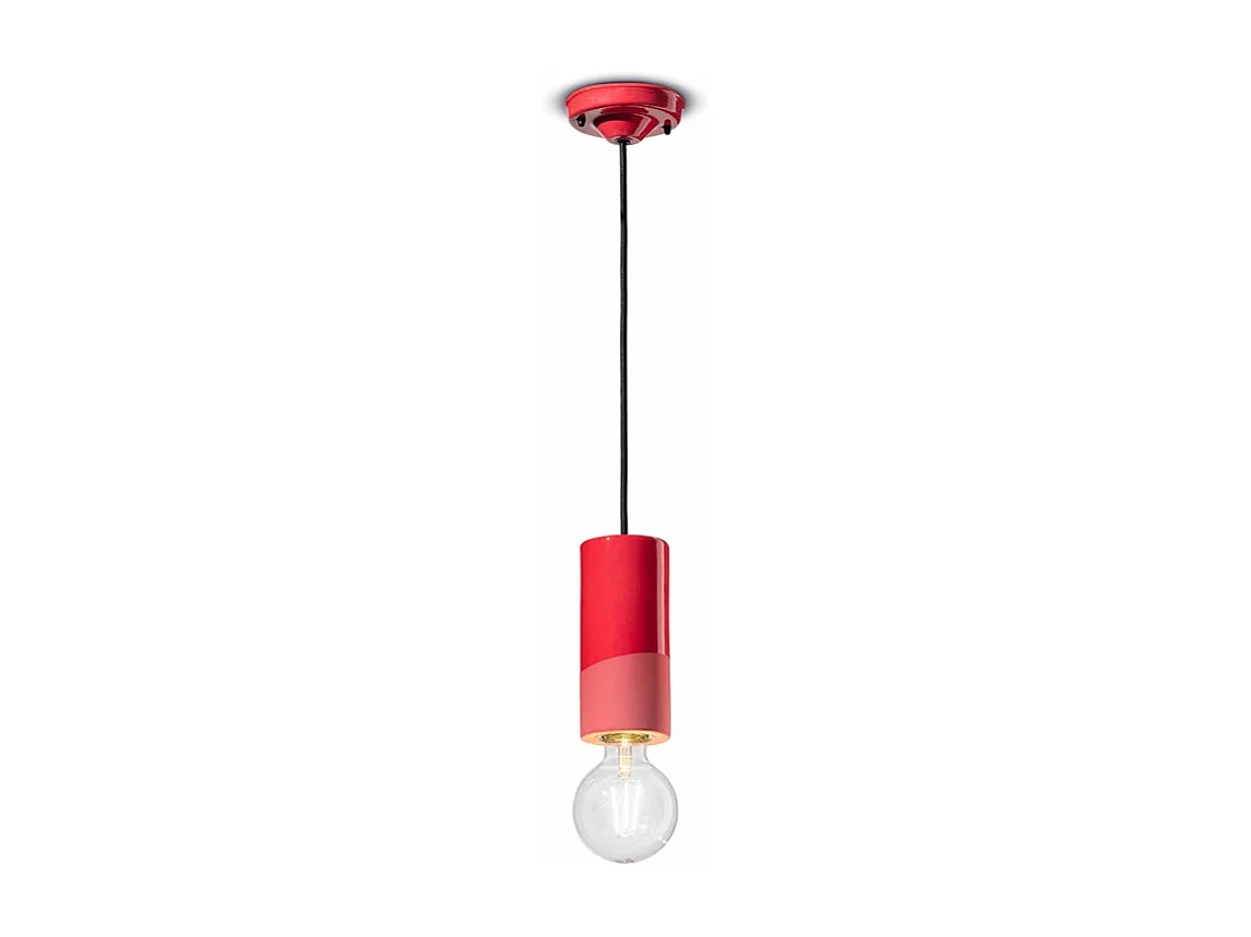 Sospensione Media Vintage Decò Pi Ceramica Rosso Corallo 1 Luce E27
