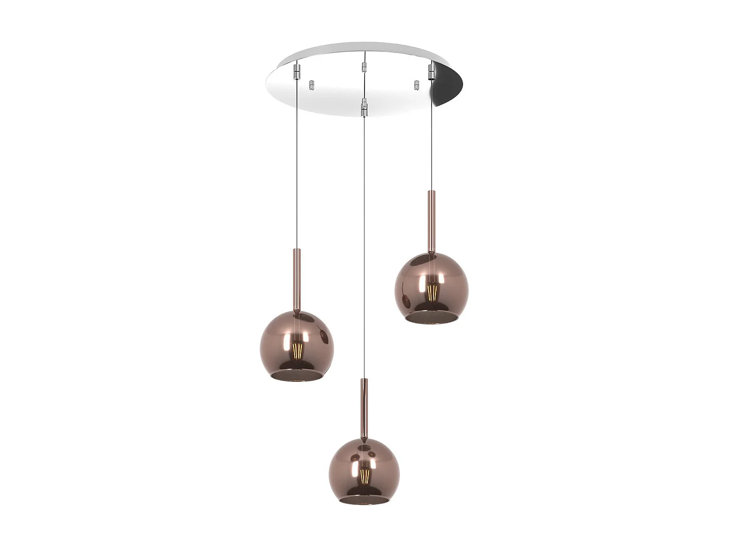 Sosp. Cromo Tonda 3 Luci Vetri Tutti Piccolo Rame
