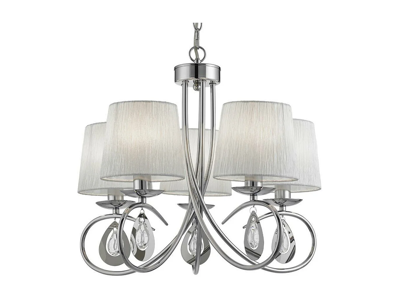 Searchlight Angelique Plafonnier à 5 ampoules à bras multiples, chrome avec abat-jour, E14