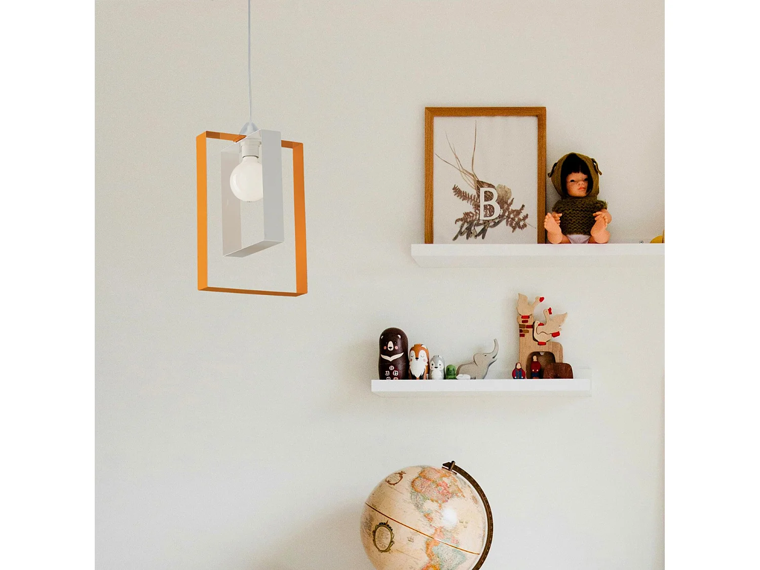 Sospensione Moderna Duplo 1 Luce Ferro Laccato Bianco E Arancio