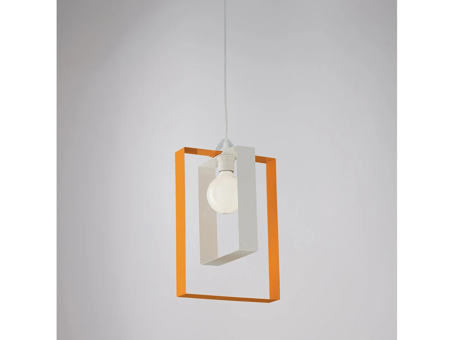 Sospensione Moderna Duplo 1 Luce Ferro Laccato Bianco E Arancio