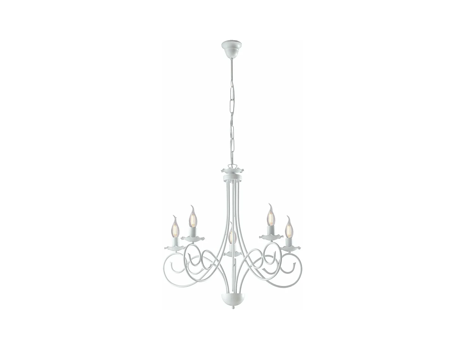 Alma Lustre en fer laqué blanc décoration effet shabby chic 5 lumières 120 d.57 BL130-5-BCO