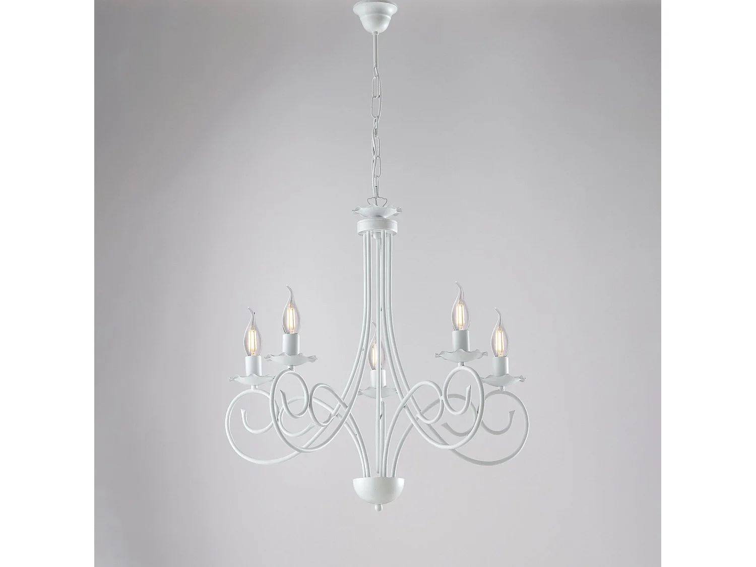 Alma - Kronleuchter aus weiß lackiertem Eisen mit Shabby-Chic-Effekt-Dekoration, 5 Lichter, 120 - Ø57 - BL130-5-BCO