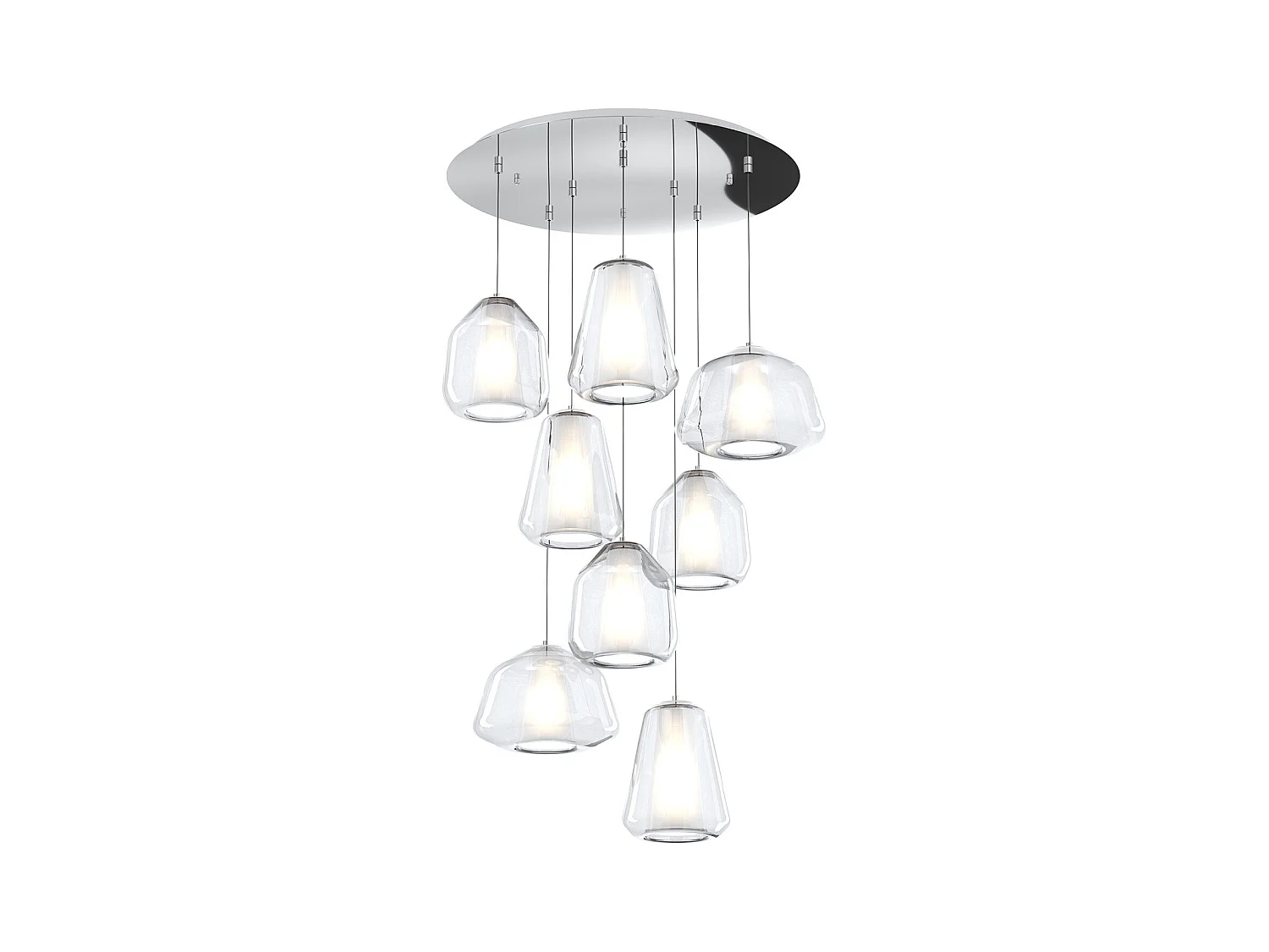 Sospensione Cromo 8 Luci Tonda Vetri 2X Alpha + 3X Beta + 3X Gamma Trasparenti