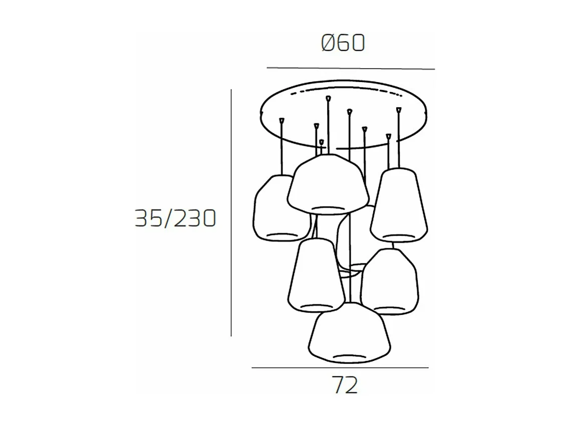 Sospensione Cromo 8 Luci Tonda Vetri 2X Alpha + 3X Beta + 3X Gamma Trasparenti