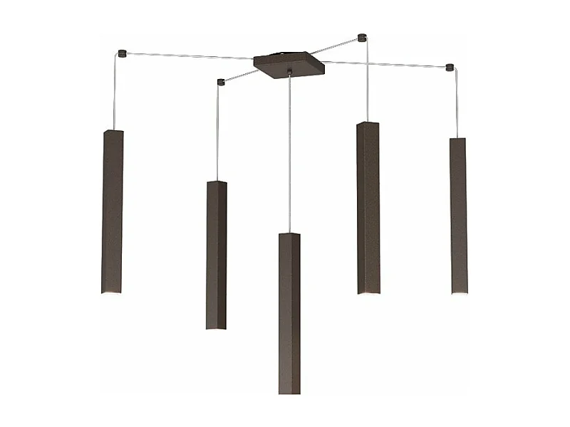 Sospensione Moderna Square Tube Metallo Marrone 5 Luci Gu10