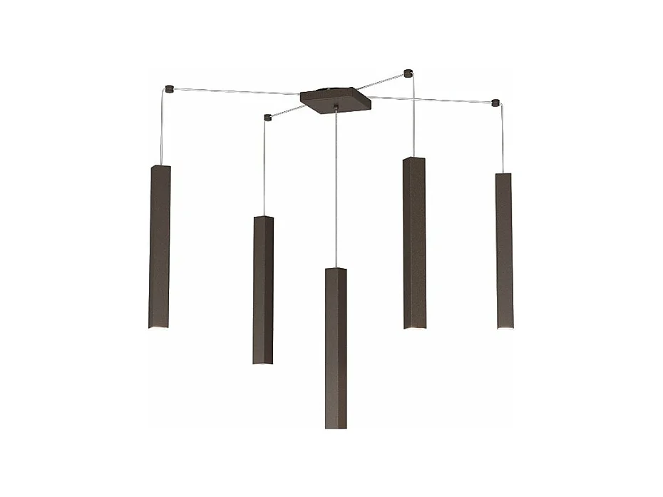 Square Tube Sospensione 5 Luci Marrone Cavo Cm.250 Con Base