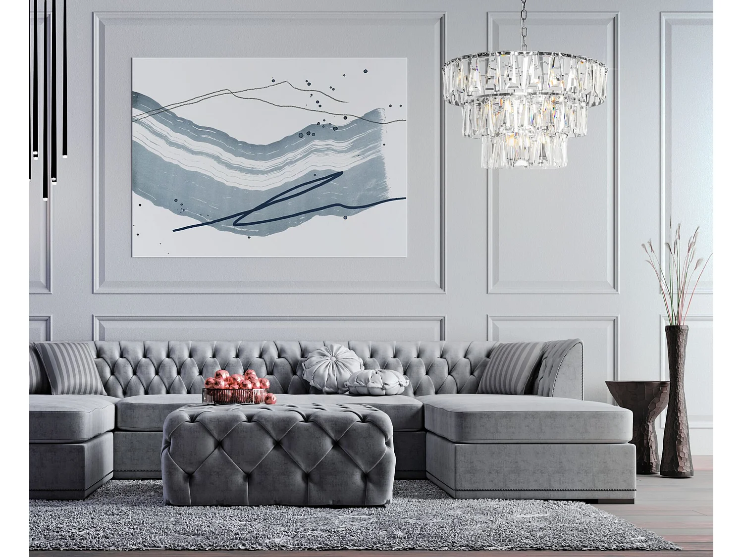 Maytoni Puntes Plafoniera moderna a sospensione cromata a 3 livelli a 18 luci Puntes