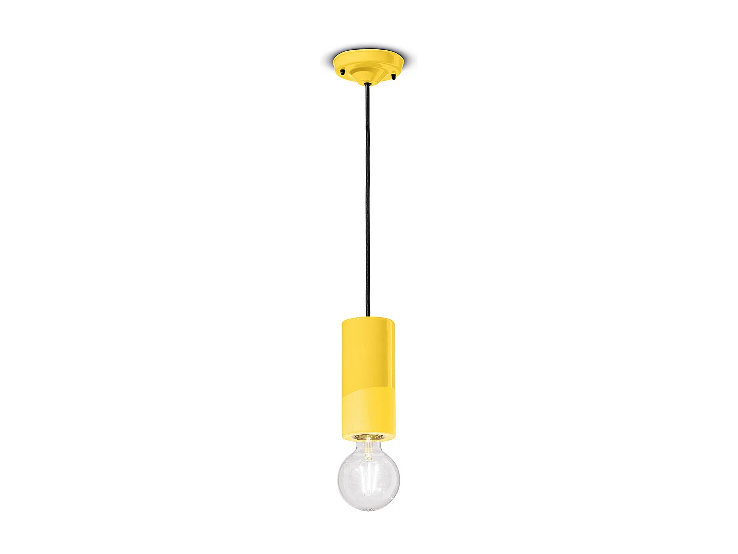 Sospensione Media Vintage Decò Pi Ceramica Giallo Limone 1 Luce E27