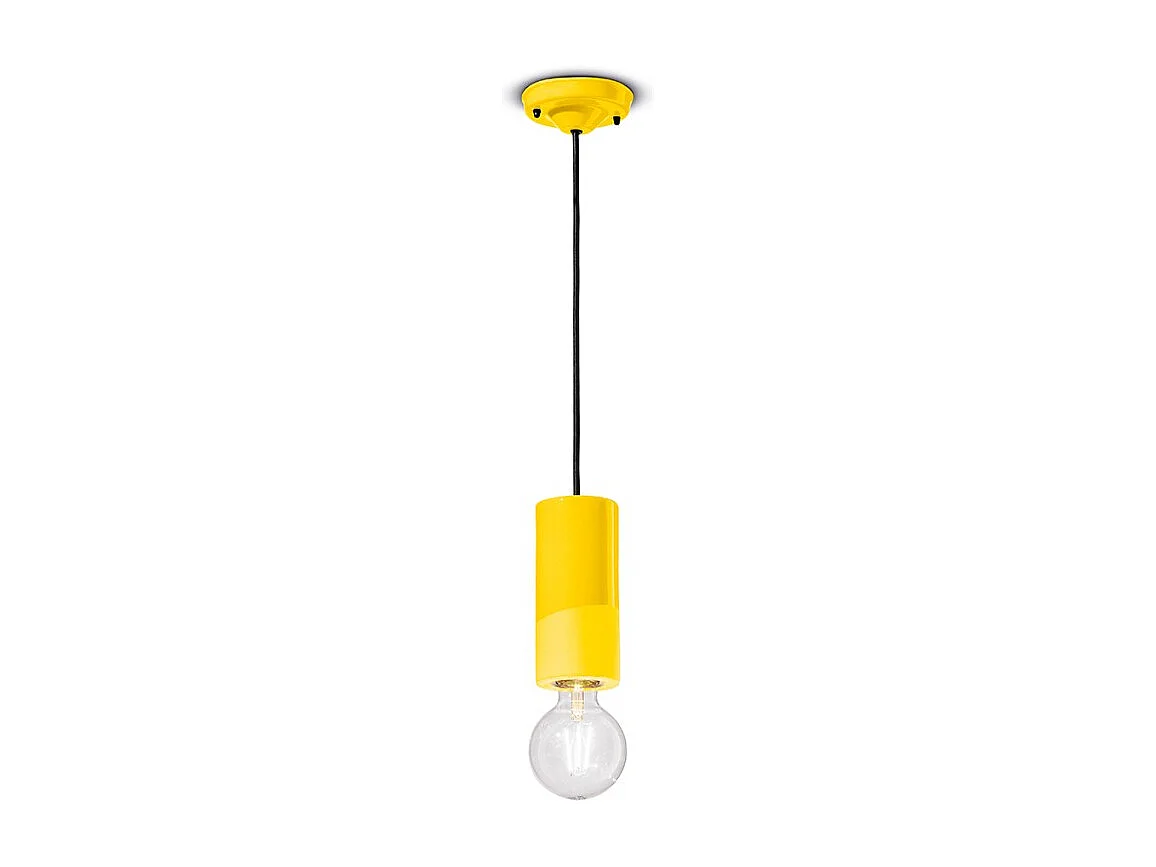 Sospensione Media Vintage Decò Pi Ceramica Giallo Limone 1 Luce E27