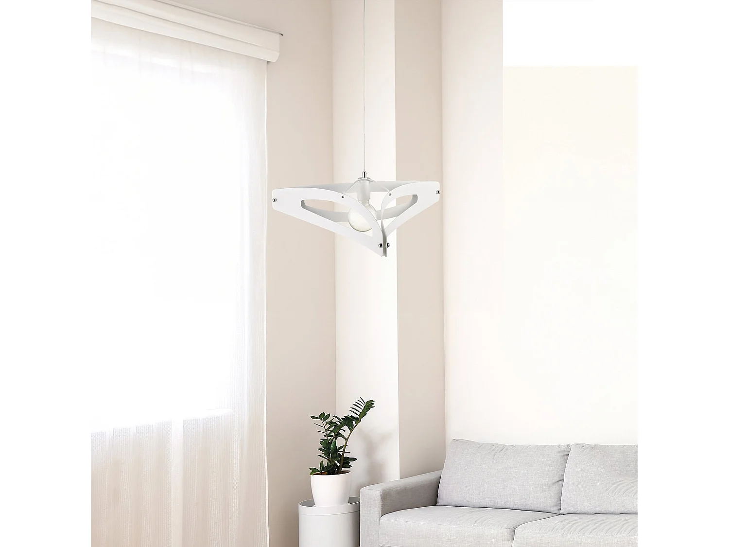 Suspension Onyx diffuseur laser, fer blanc, finition chrome poli, câble orientable, 1 lumière d.51 cm, design épuré