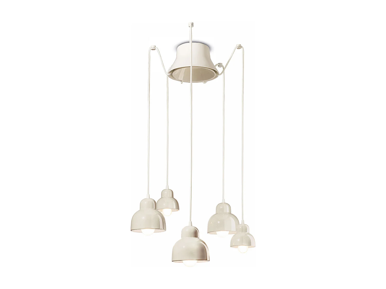 Lampadario Vintage Decò Berimbau Ceramica Crema 3 Luci E27