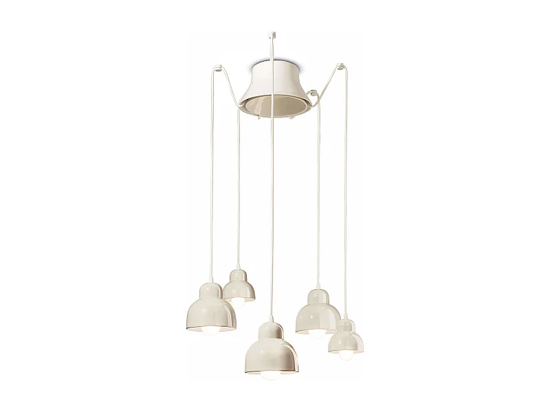 Lampadario Vintage Decò Berimbau Ceramica Crema 3 Luci E27