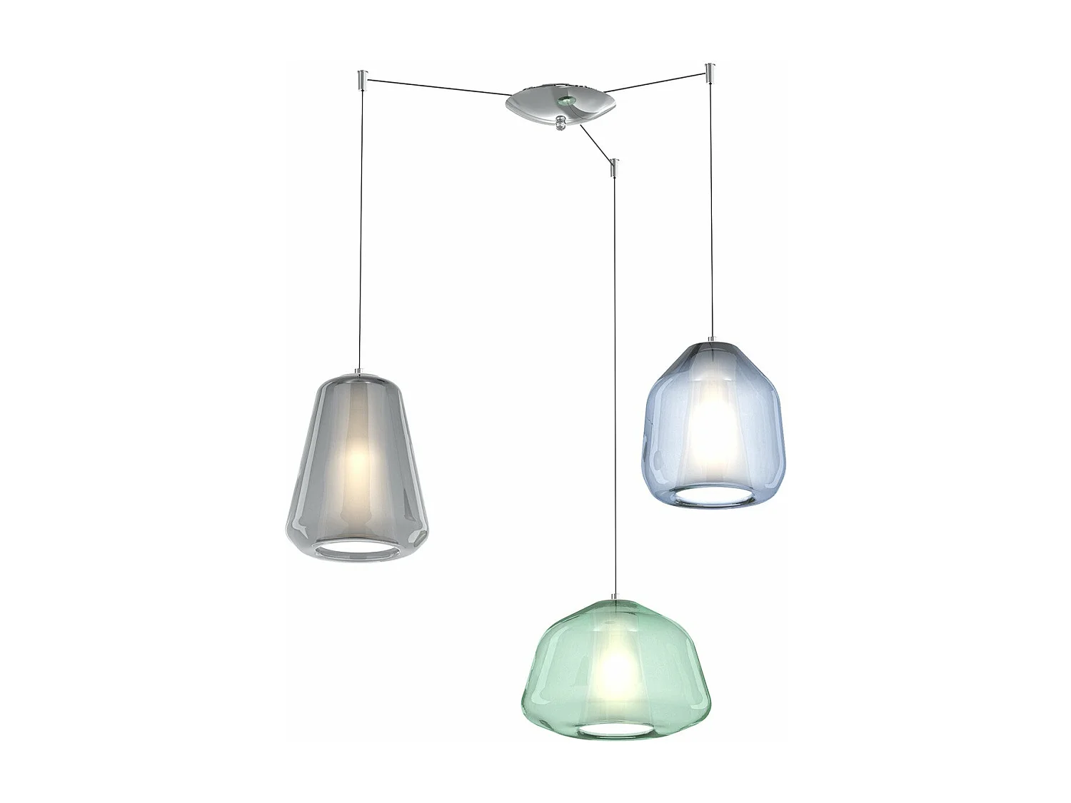 Sospensione Cromo 3 Luci Spostabile Vetri Alpha Ve + Beta Bl + Gamma Fu