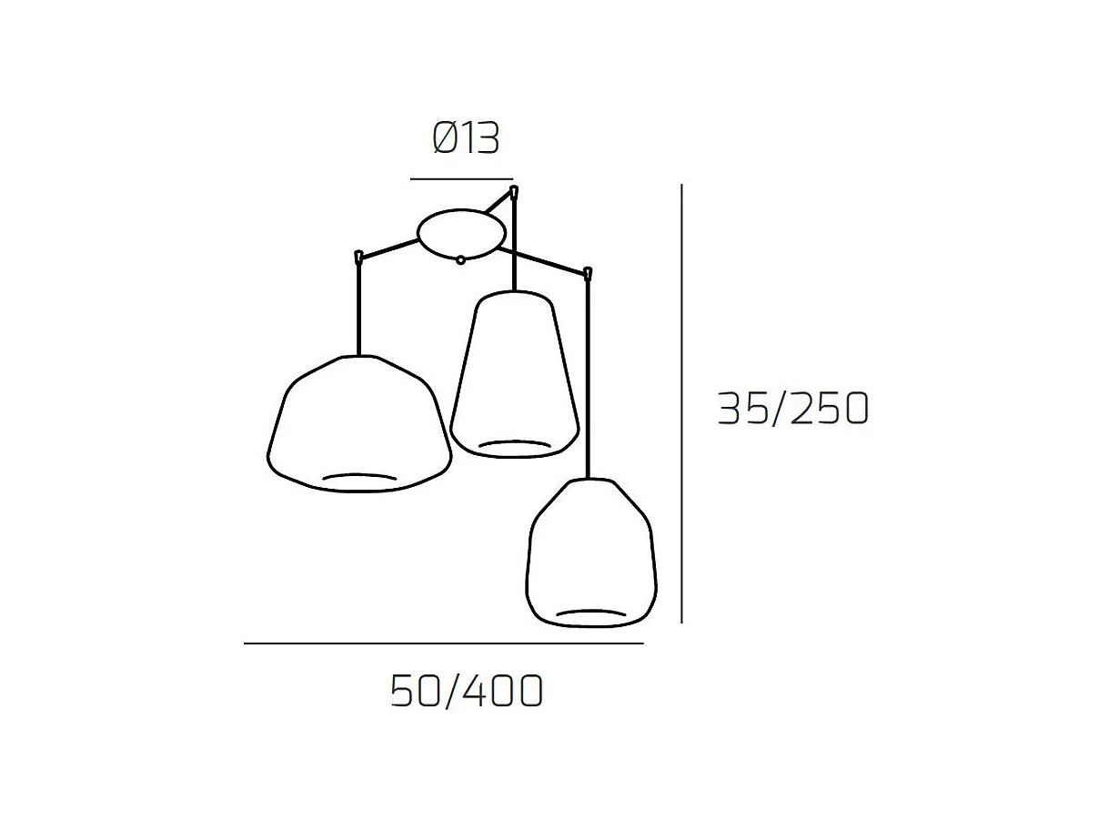 Sospensione Cromo 3 Luci Spostabile Vetri Alpha Ve + Beta Bl + Gamma Fu