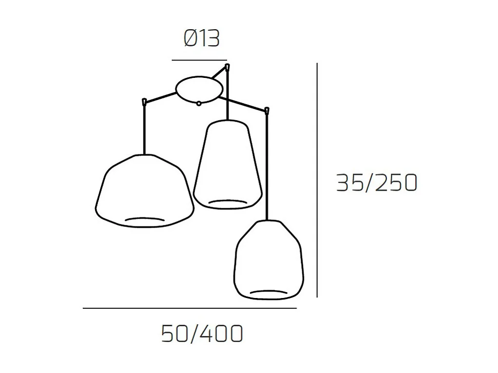Sospensione Cromo 3 Luci Spostabile Vetri Alpha Ve + Beta Bl + Gamma Fu