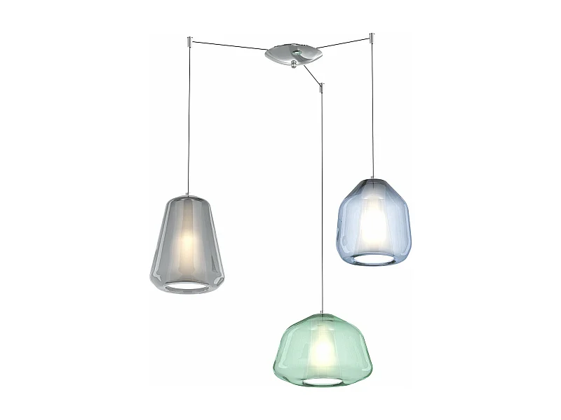 Sospensione Cromo 3 Luci Spostabile Vetri Alpha Ve + Beta Bl + Gamma Fu
