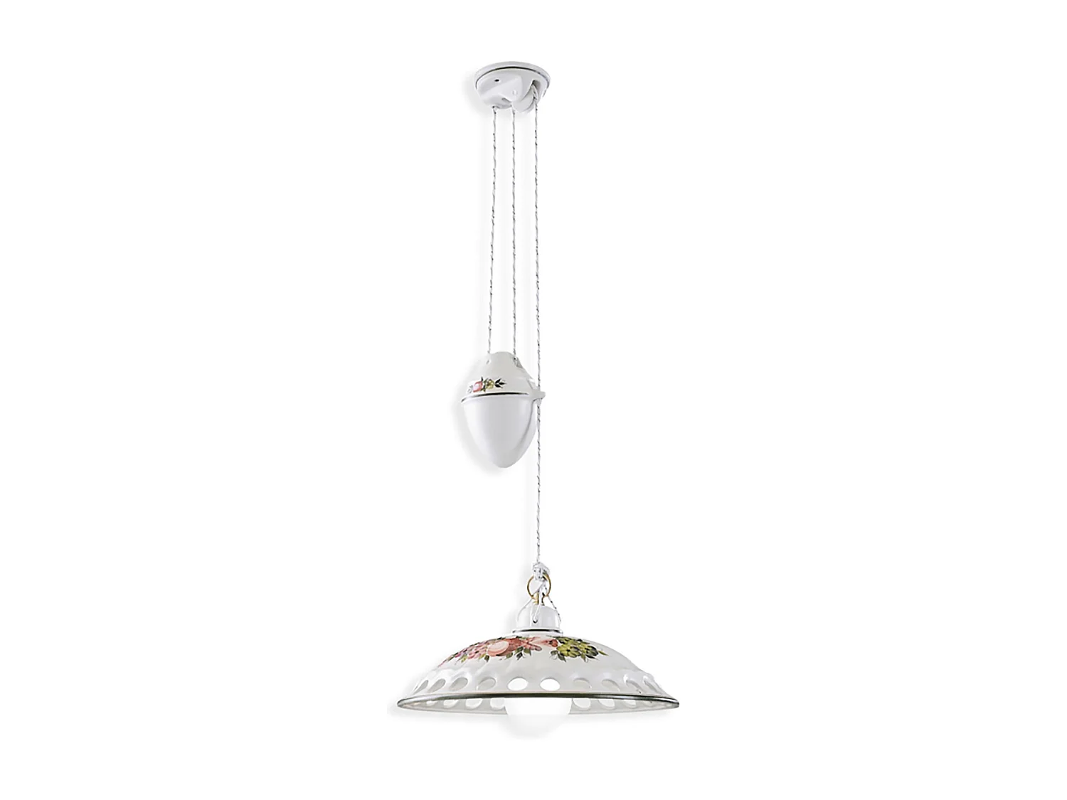 Lampadario Saliscendi Classico Napoli Ceramica E Ottone Satinato 1 Luce E27