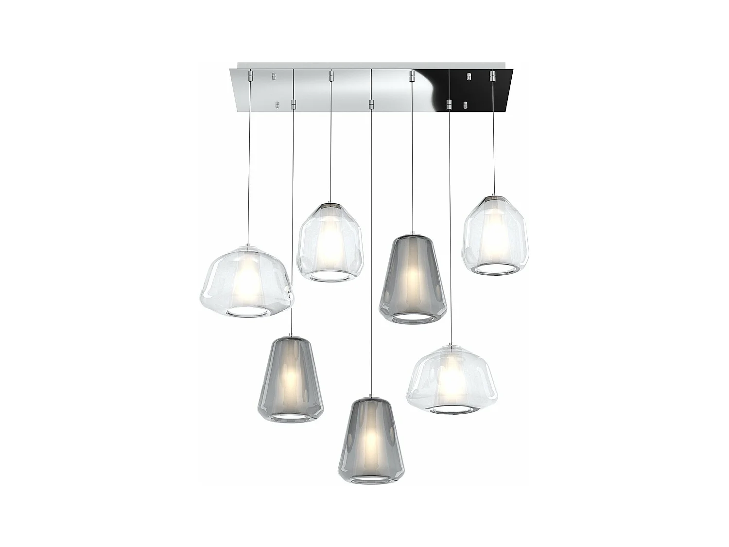 Sospensione Cromo 7 Luci Rettangolare Vetri (Alpha 2X Tr) (Beta 2X Tr) (Gamma 3X Fu)