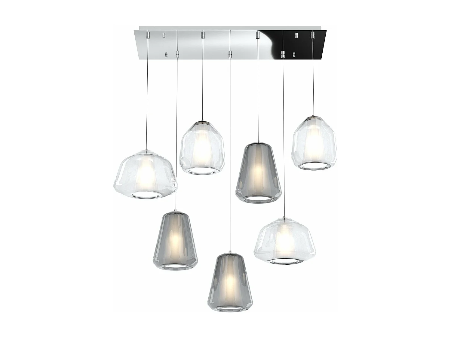 Sospensione Cromo 7 Luci Rettangolare Vetri (Alpha 2X Tr) (Beta 2X Tr) (Gamma 3X Fu)