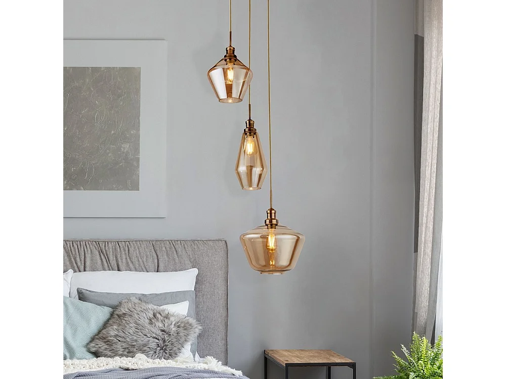 Searchlight MIA - 3 luci a grappolo a sospensione a soffitto in vetro champagne