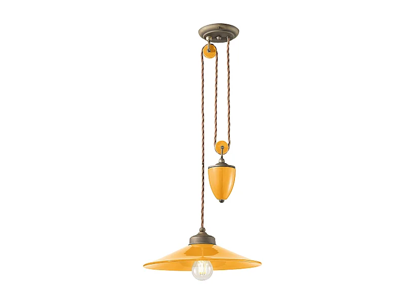 Lampadario Vintage Colors Saliscendi Ferro E Ceramica Giallo 1 Luce E27