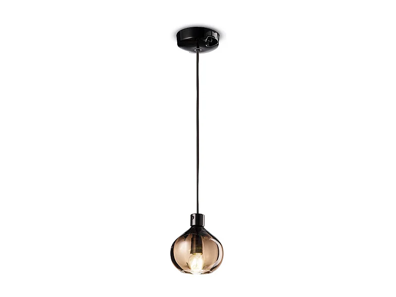 Lampadario Vintage Decò Afoxe' Alluminio Ceramica Vetro Bronzo 1 Luce E14