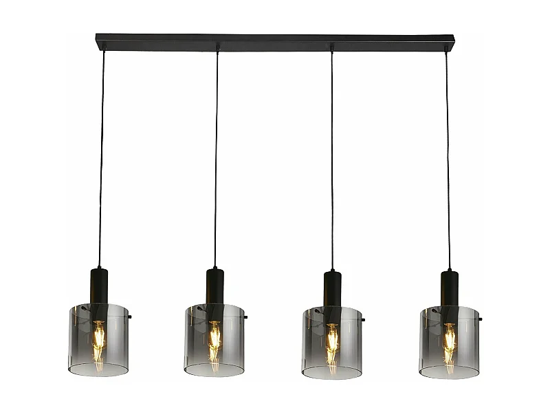 Searchlight Sweden Colgante de barra de 4 luces negro, vidrio degradado ahumado