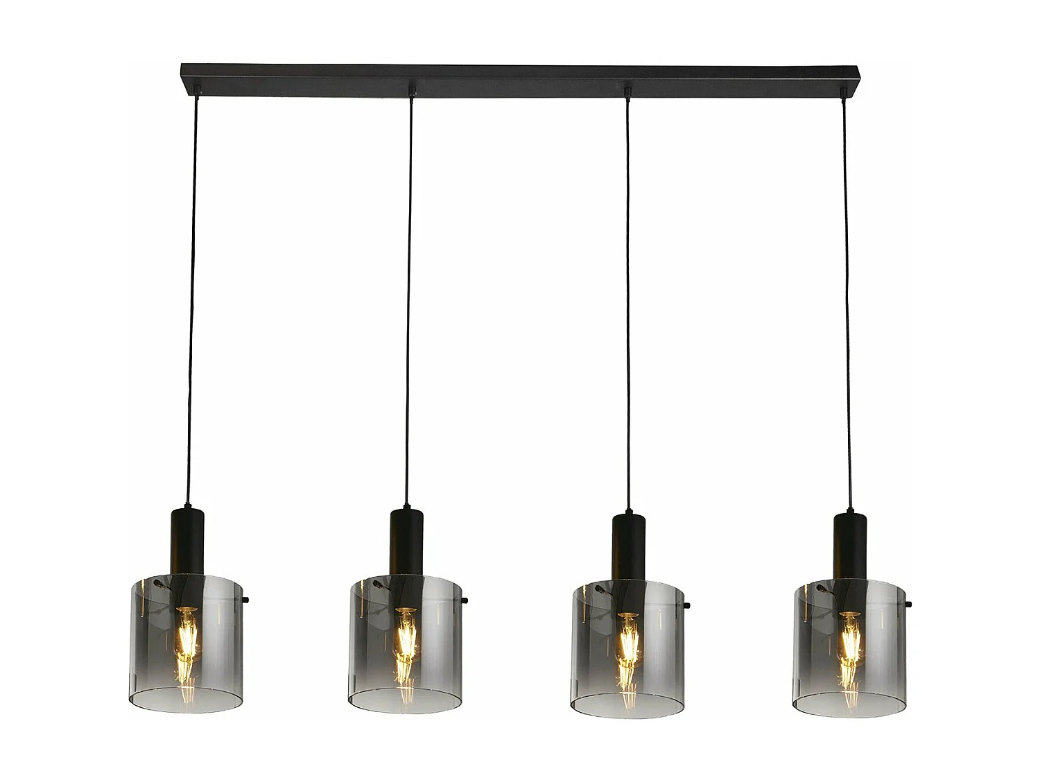 Searchlight Sweden Colgante de barra de 4 luces negro, vidrio degradado ahumado