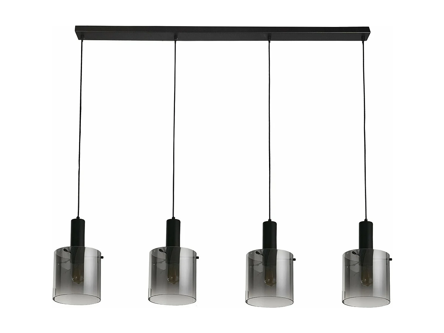 Searchlight Sweden Colgante de barra de 4 luces negro, vidrio degradado ahumado