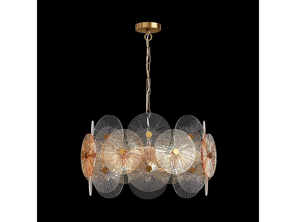 Lampadario Contemporaneo Aster Metallo Oro 8 Luci Con Diffusore In Vetro